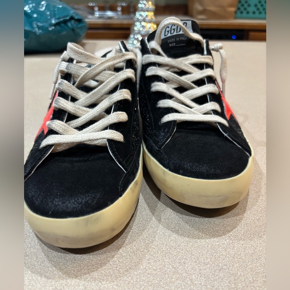 GOLDEN GOOSE Super-Star distressed glittered leather suede slip-on sneakers 41 - Picture 5 of 17